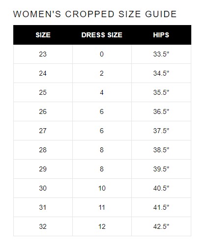 JBrand Cropped størrelsesguide